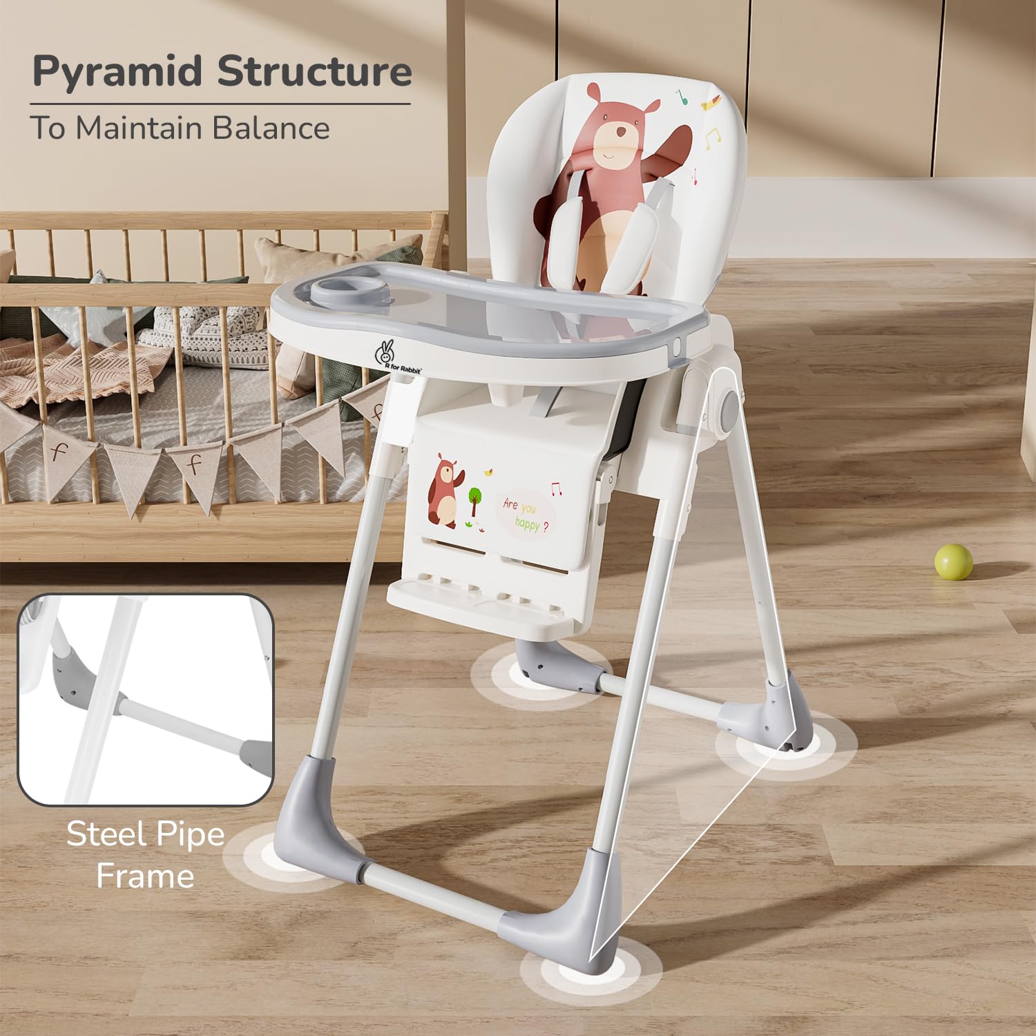 Marshmallow Lite 6-level adjustable baby high chair with bear design for feeding. www.usmile.toys